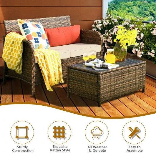 2-Piece Deluxe Cushioned Rattan Patio Furniture Set