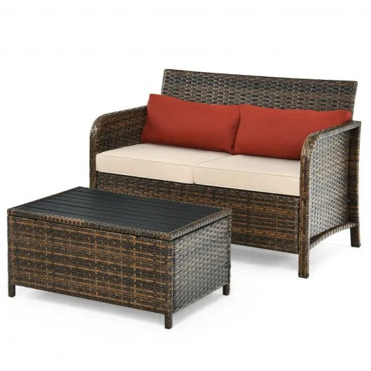 2-Piece Deluxe Cushioned Rattan Patio Furniture Set