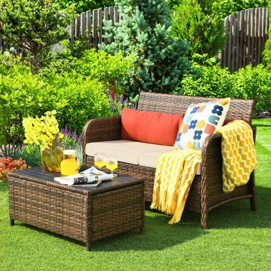 2-Piece Deluxe Cushioned Rattan Patio Furniture Set