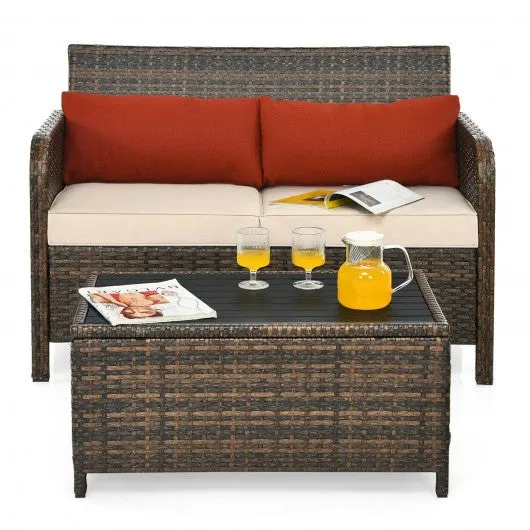2-Piece Deluxe Cushioned Rattan Patio Furniture Set