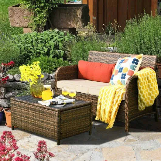 2-Piece Deluxe Cushioned Rattan Patio Furniture Set