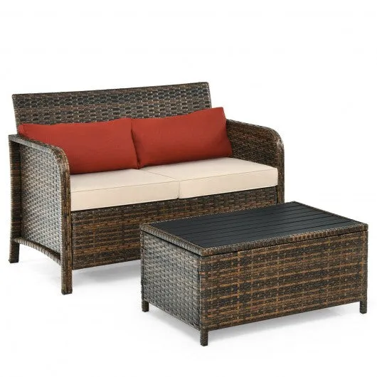 2-Piece Deluxe Cushioned Rattan Patio Furniture Set