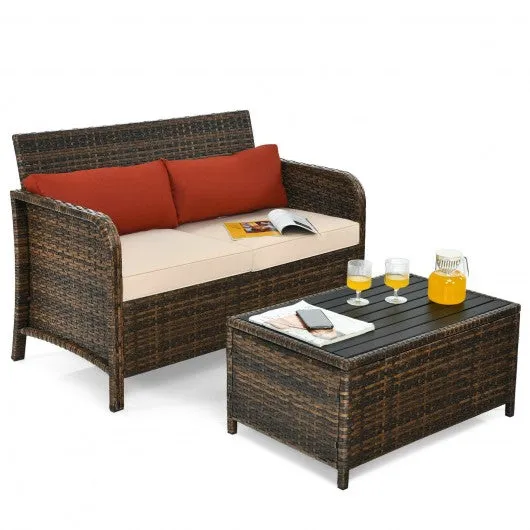 2-Piece Deluxe Cushioned Rattan Patio Furniture Set