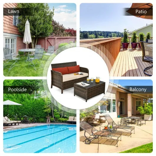 2-Piece Deluxe Cushioned Rattan Patio Furniture Set