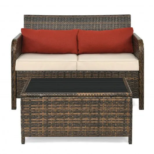 2-Piece Deluxe Cushioned Rattan Patio Furniture Set