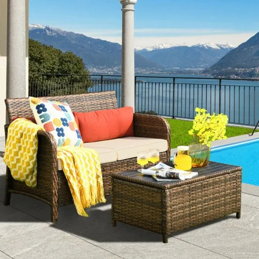 2-Piece Deluxe Cushioned Rattan Patio Furniture Set
