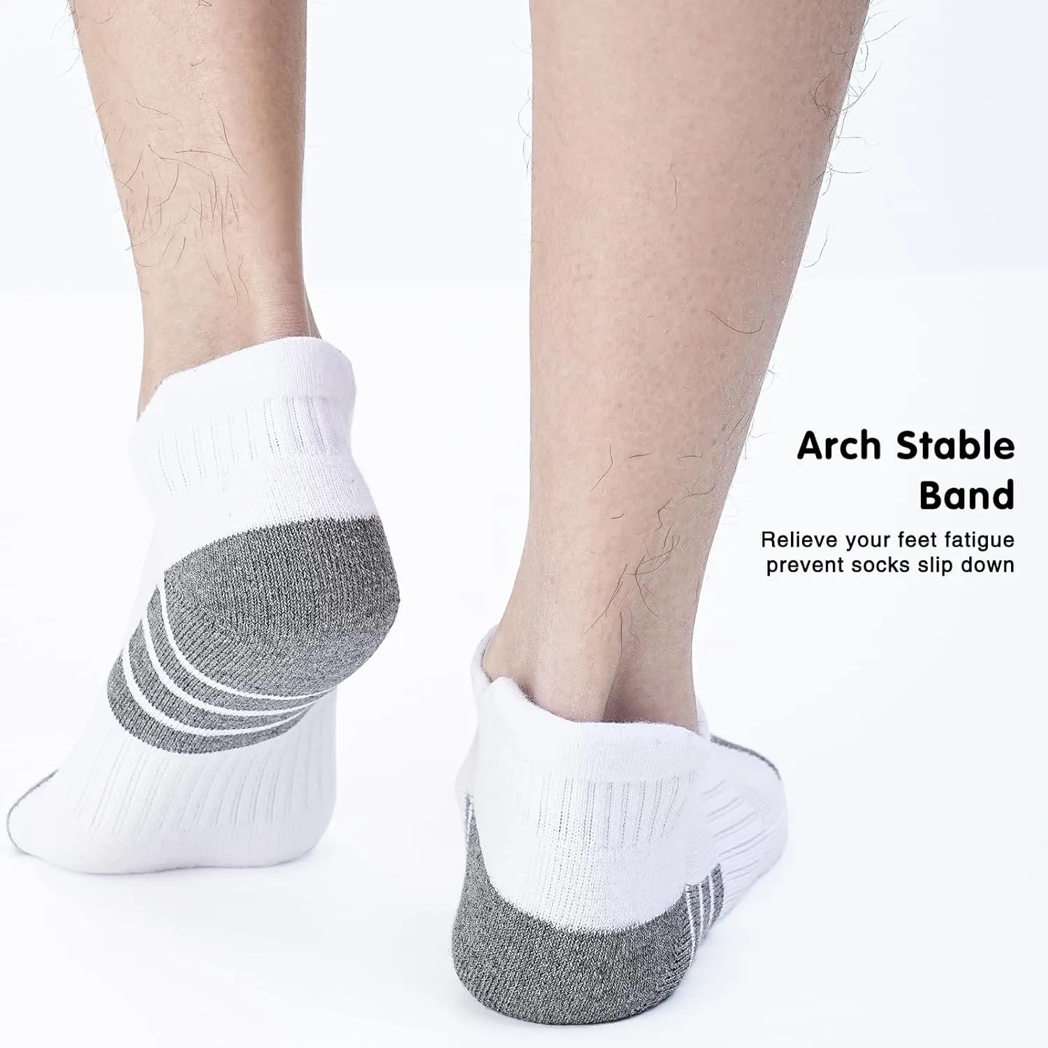 7 Pairs Mens 100% Cotton Cushioned Ankel Socks, Athletic Performance Running Moisture Wicking Breathable Low Cut Socks