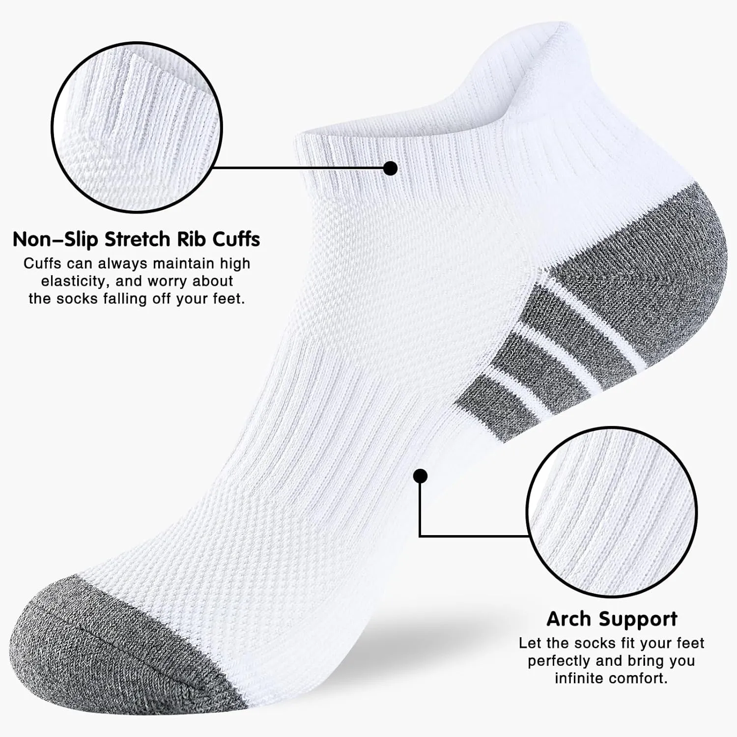 7 Pairs Mens 100% Cotton Cushioned Ankel Socks, Athletic Performance Running Moisture Wicking Breathable Low Cut Socks
