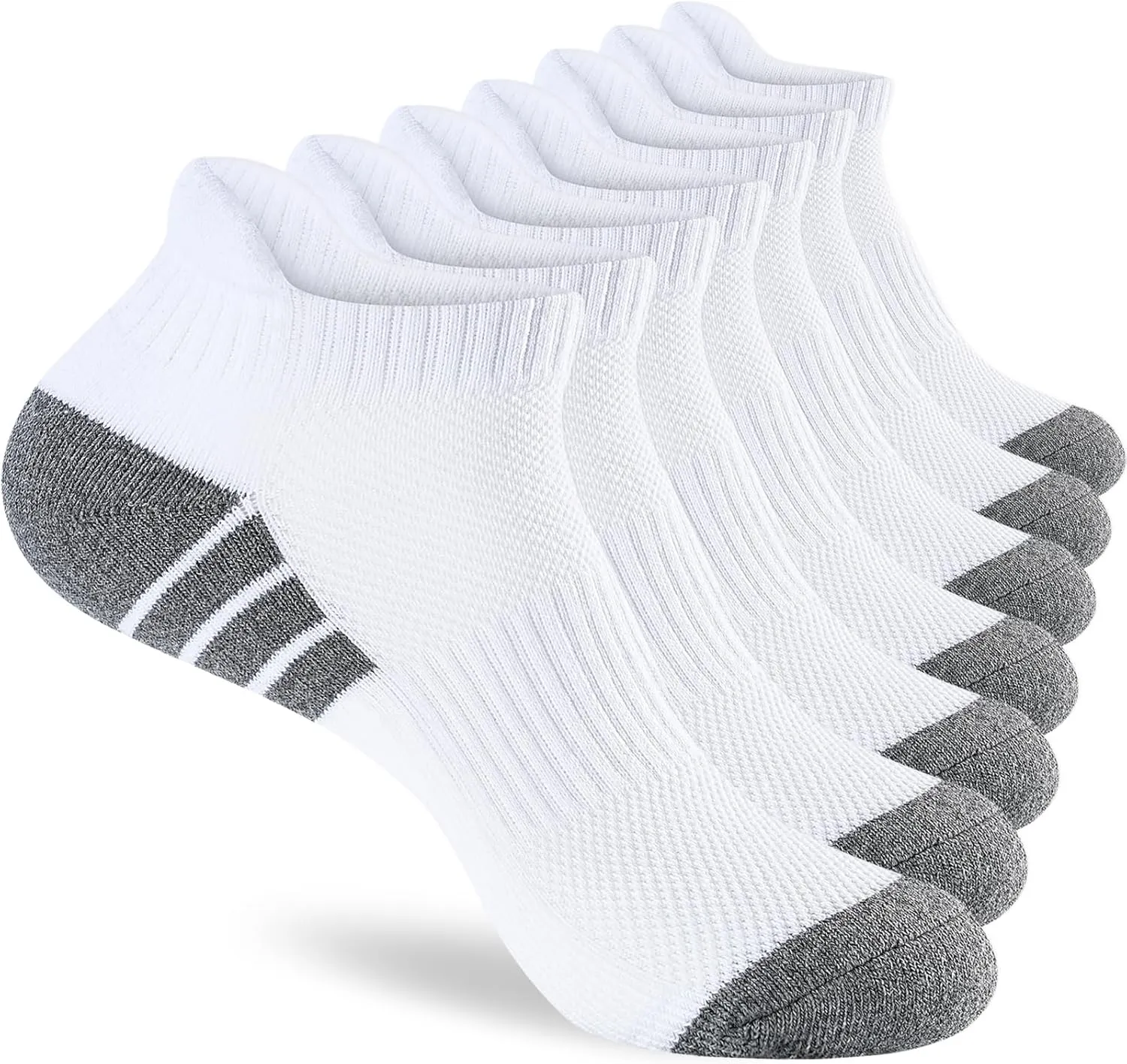 7 Pairs Mens 100% Cotton Cushioned Ankel Socks, Athletic Performance Running Moisture Wicking Breathable Low Cut Socks