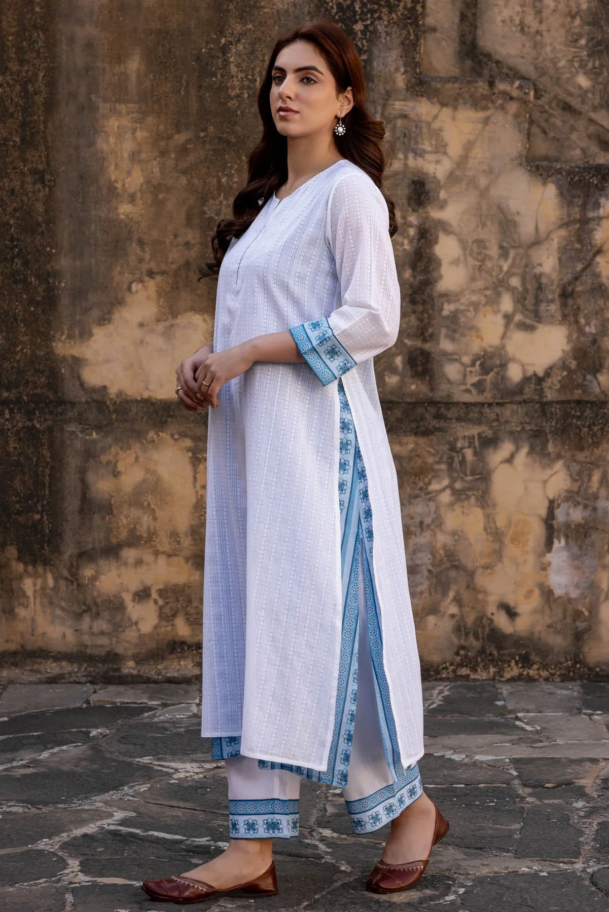 Blue And White Double Layered Kurta