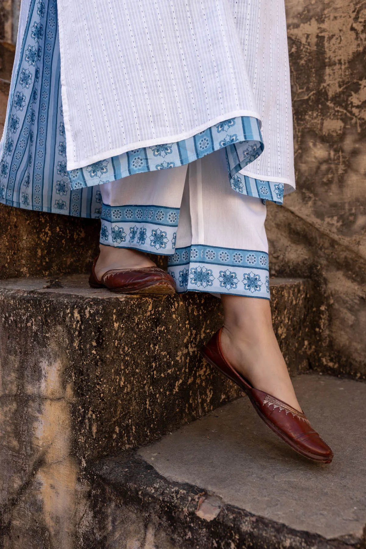 Blue And White Double Layered Kurta