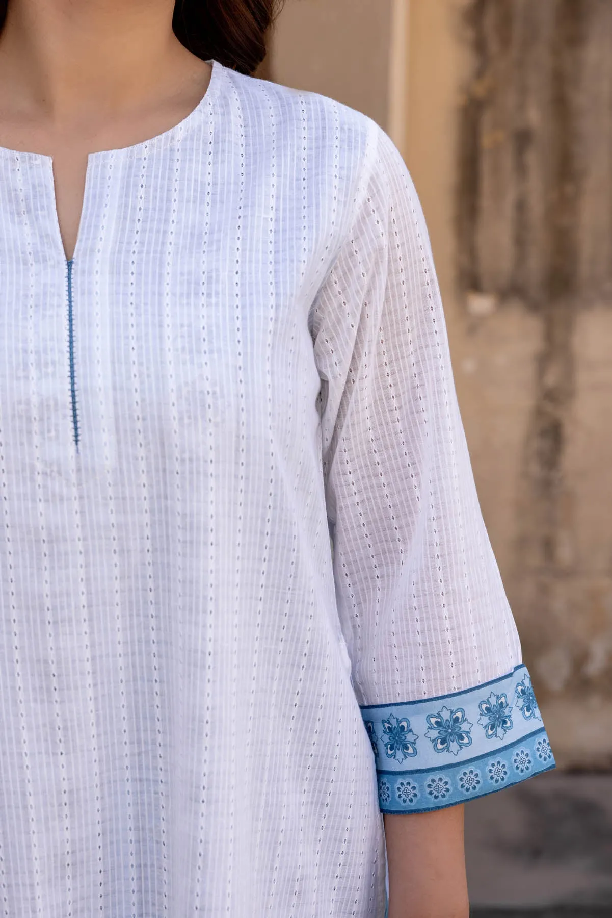 Blue And White Double Layered Kurta