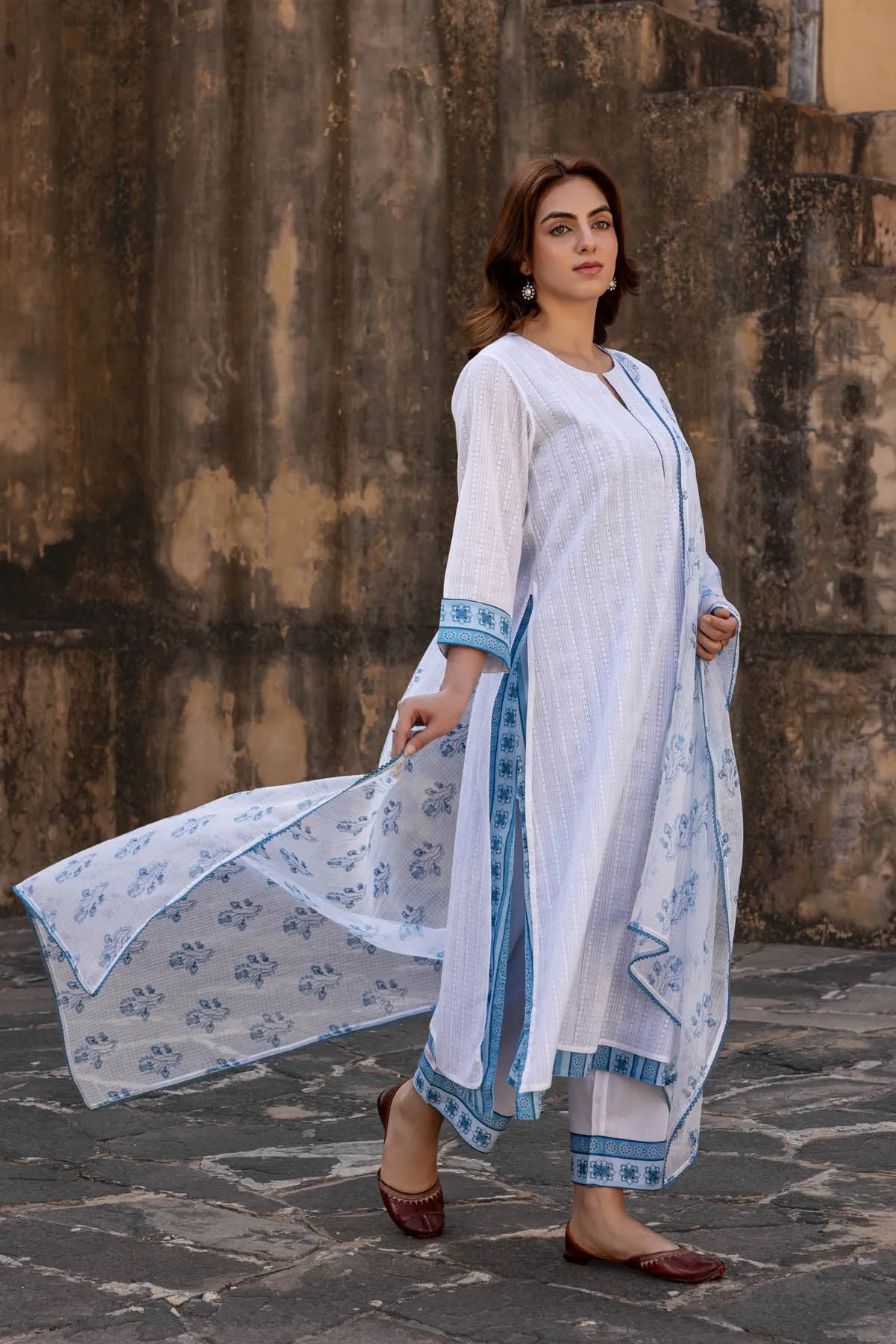 Blue And White Double Layered Kurta