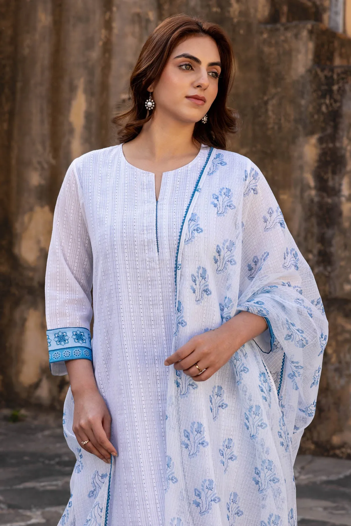 Blue And White Double Layered Kurta