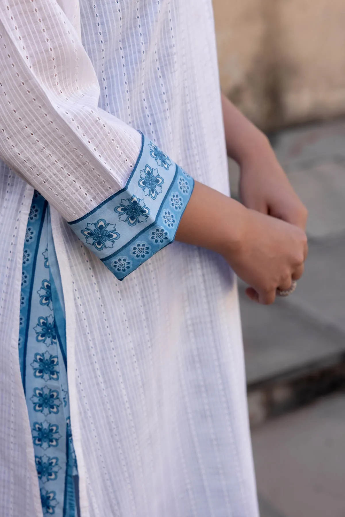 Blue And White Double Layered Kurta