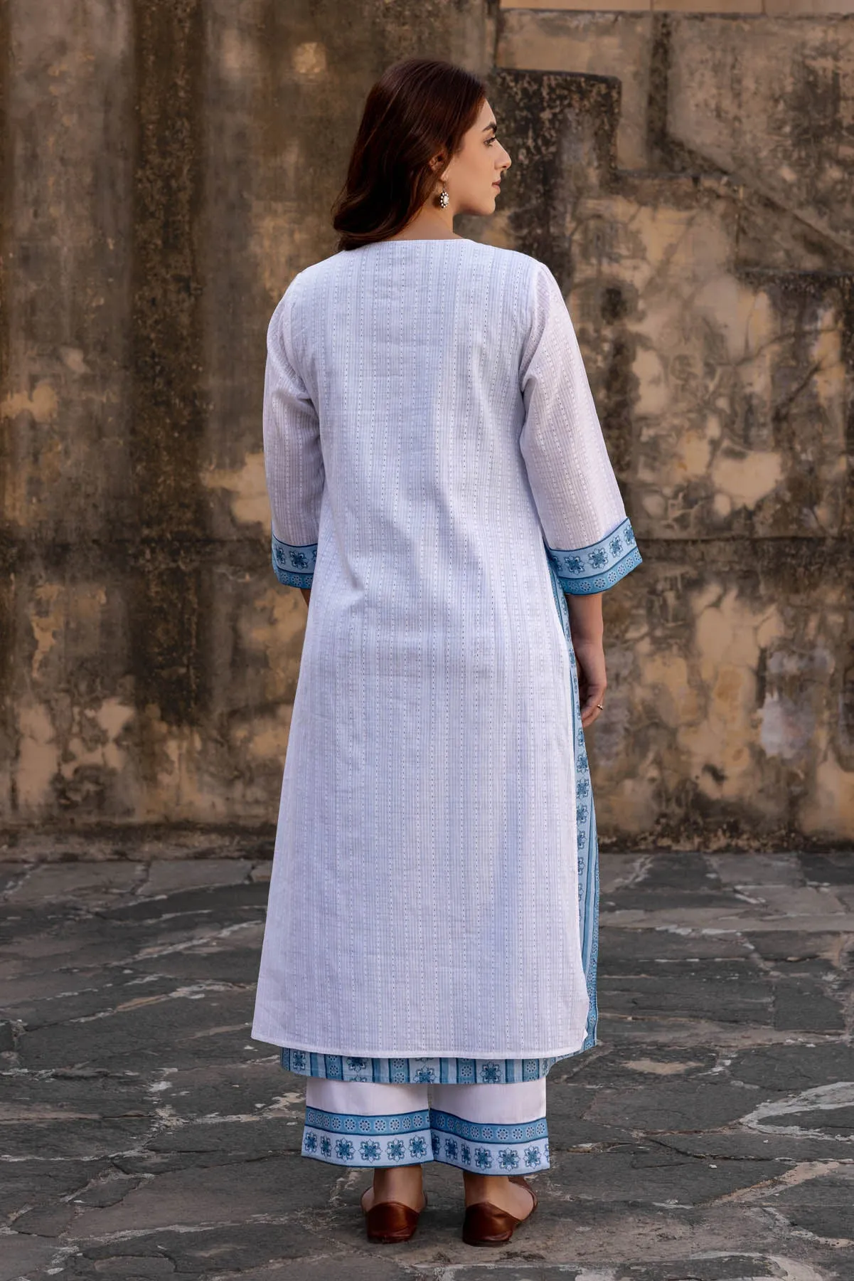 Blue And White Double Layered Kurta