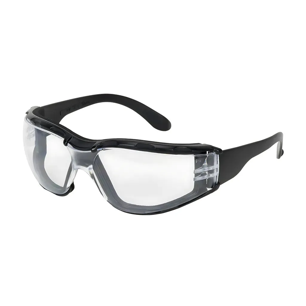 Bouton Optical 250-01-F020 Rimless Safety Glasses with Black Temple, Clear Lens, Foam Padding and Anti-Scratch / Anti-Fog Coating