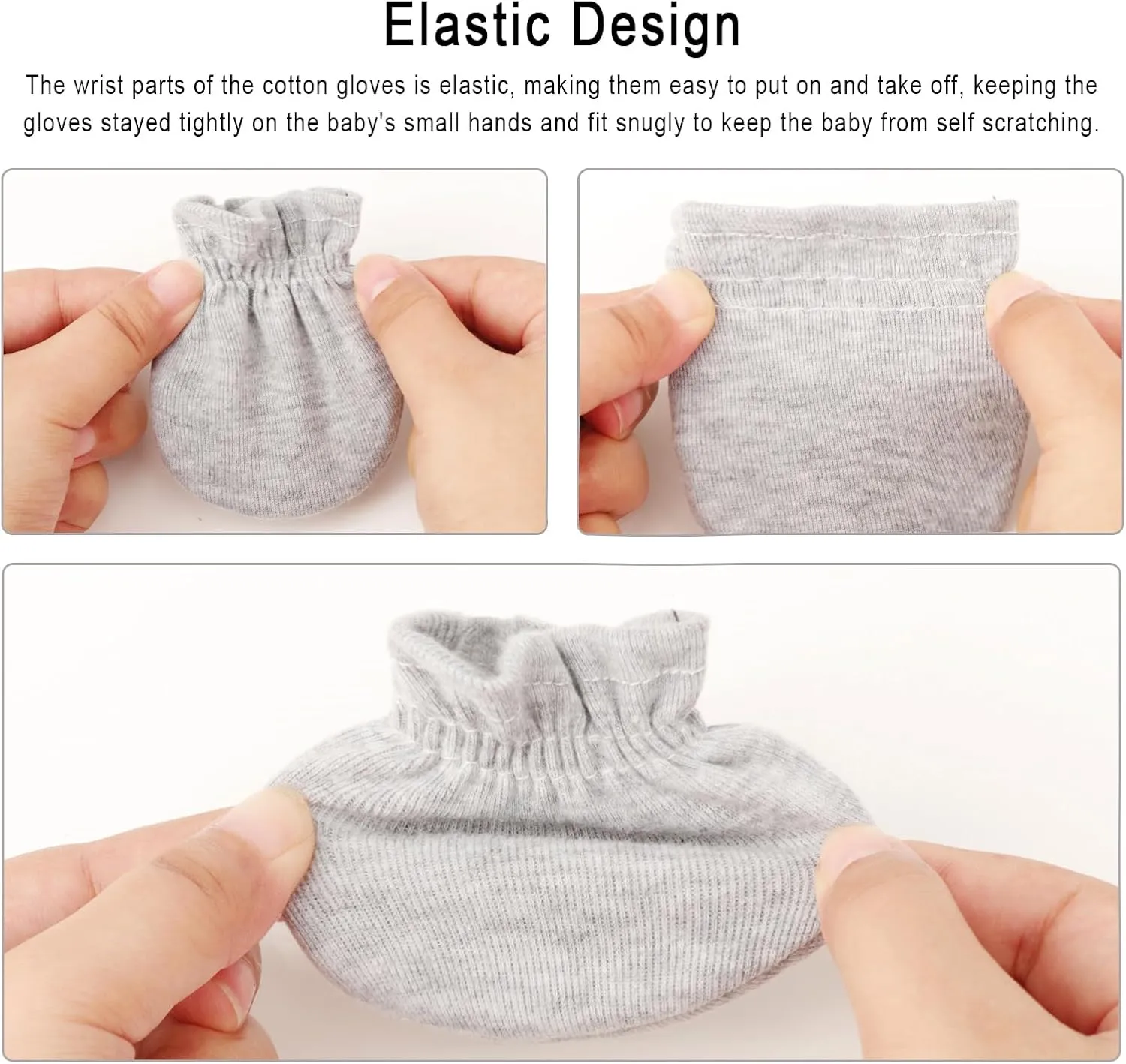BQUBO Newborn Infant Toddler Mittens No Scratch Cotton Elastic Wrist Gloves Hypoallergenic for 0-6 Months Baby Boys Girls