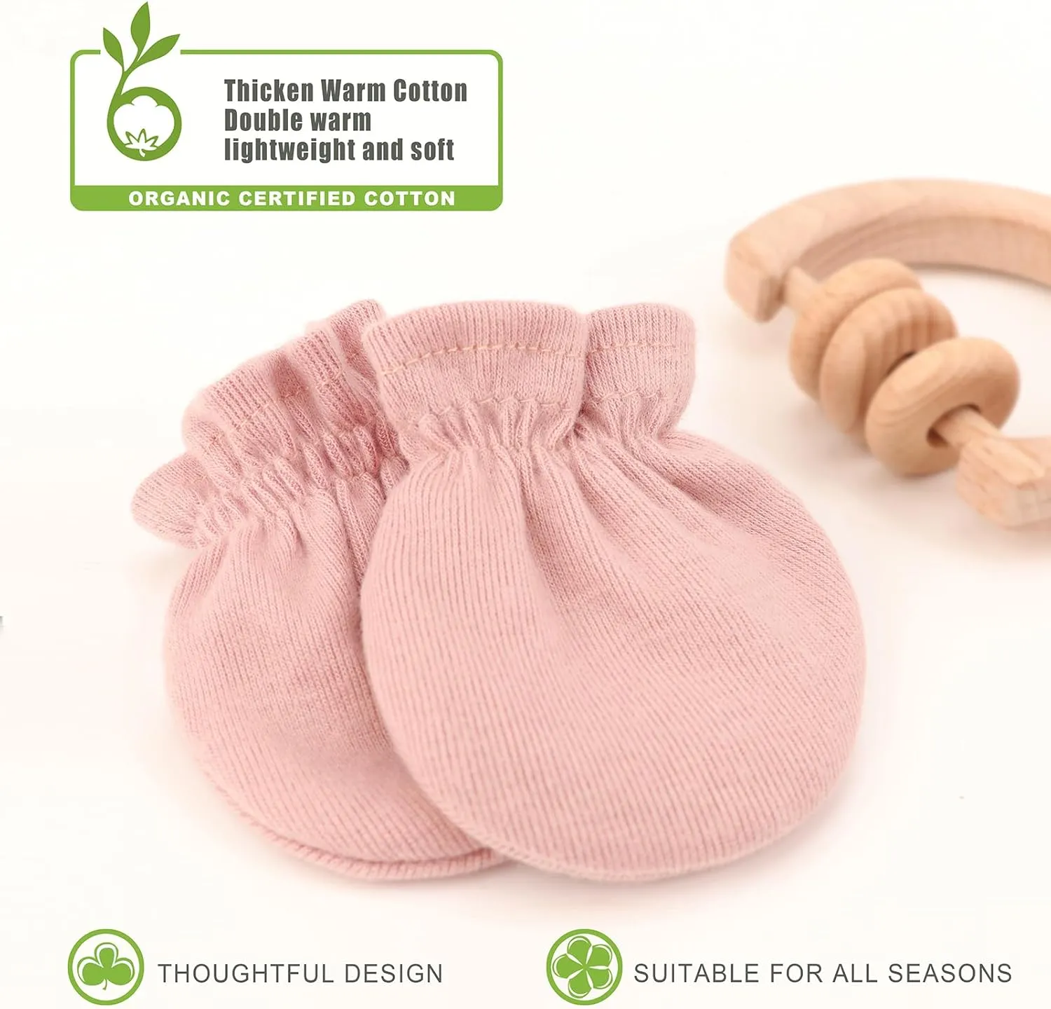 BQUBO Newborn Infant Toddler Mittens No Scratch Cotton Elastic Wrist Gloves Hypoallergenic for 0-6 Months Baby Boys Girls