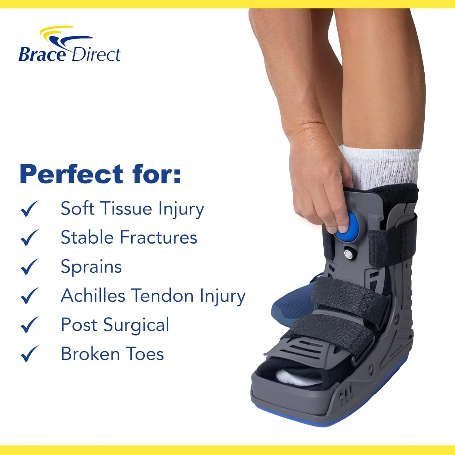 Brace Direct Lightweight Full Shell Walking Boot with Air Pump  Short Orthopedic Support for Foot & Ankle Fractures, Sprains, Achilles Tendonitis, Medium (US Shoe Men 7.5-10 / Women 8.5-11.5)