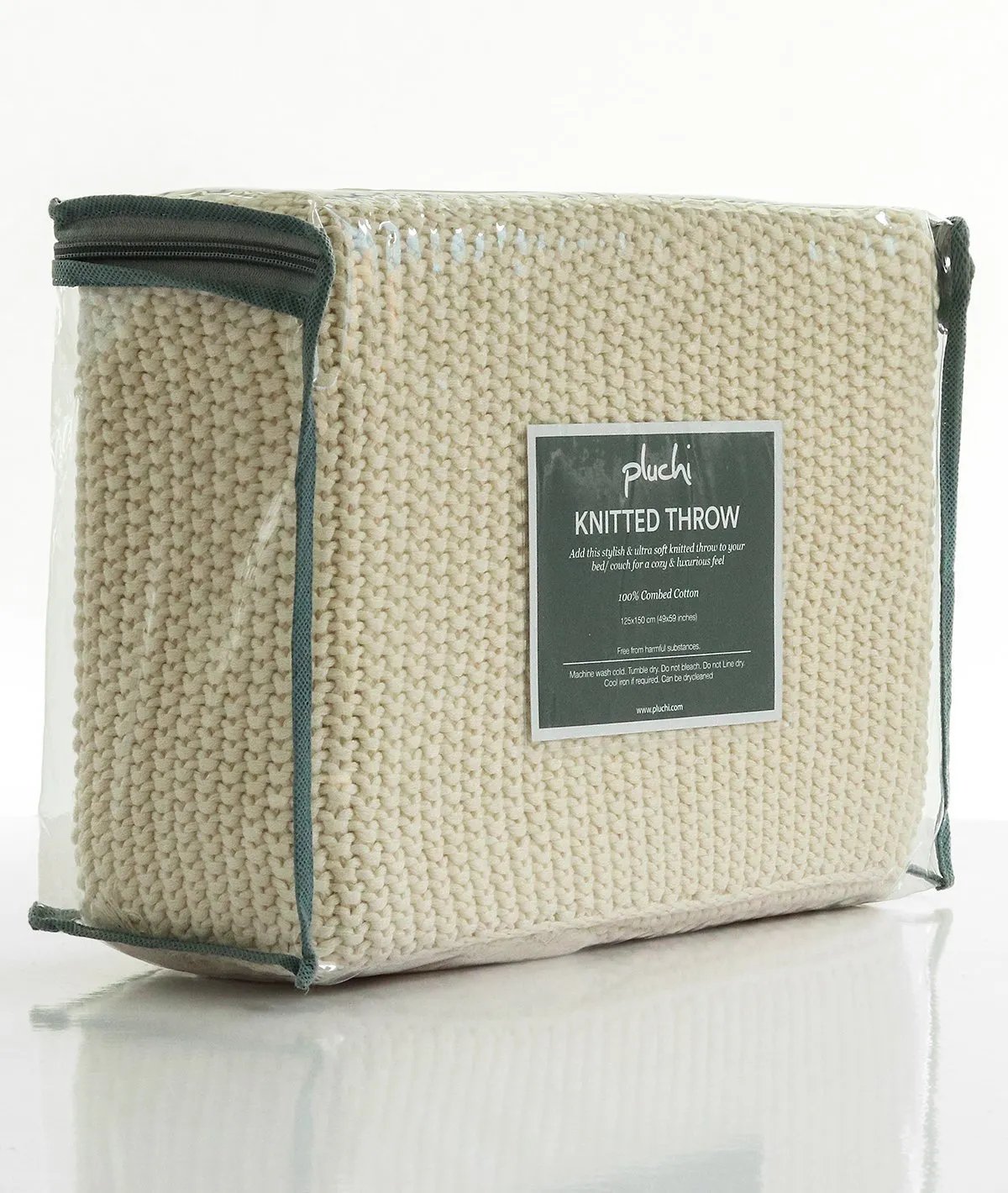 Chunky Seed Stitch - Natural Color 100% Cotton Knitted All Season AC Throw Blanket
