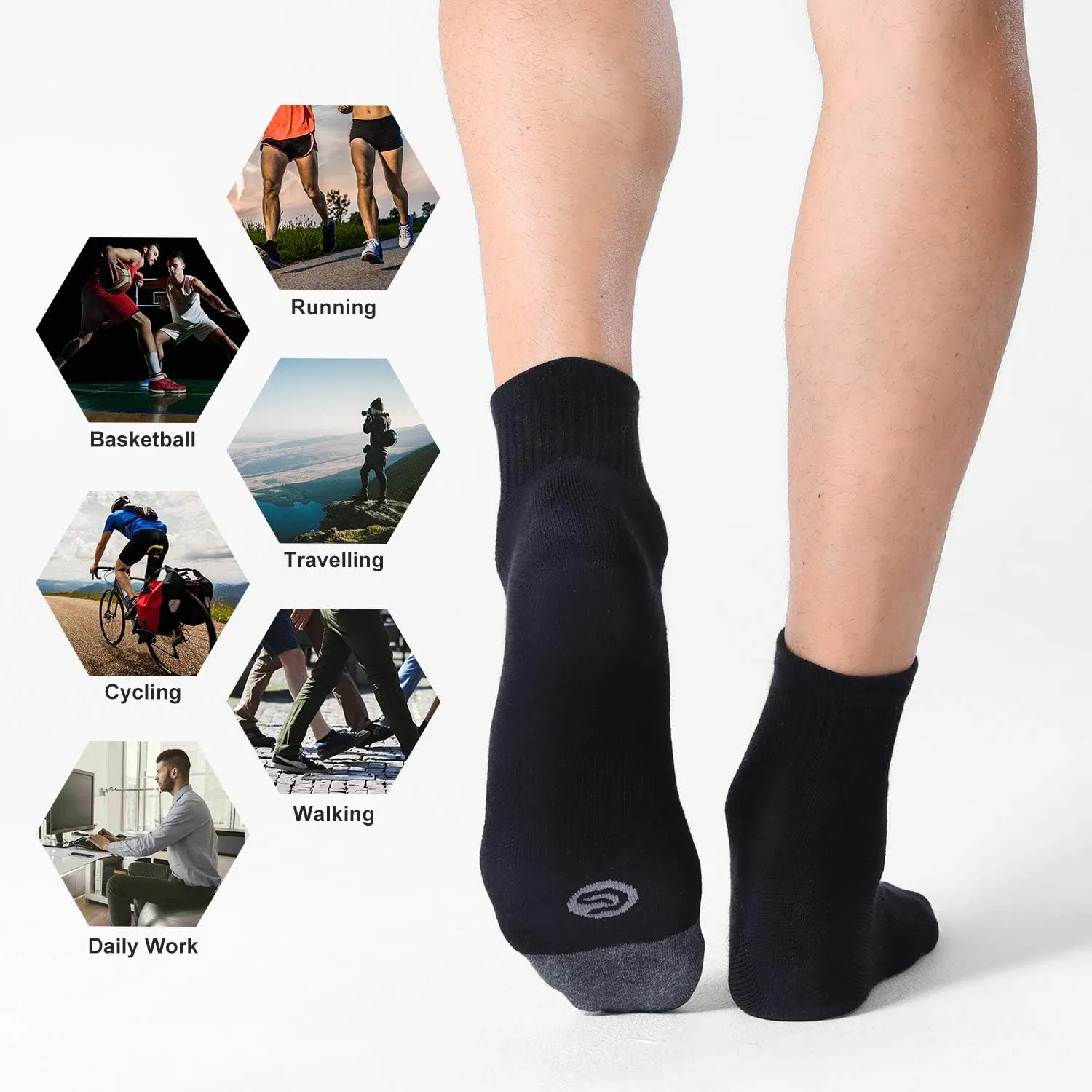 CS CELERSPORT 6 Pack Men's Ankle Socks with Cushion Athletic Running Socks