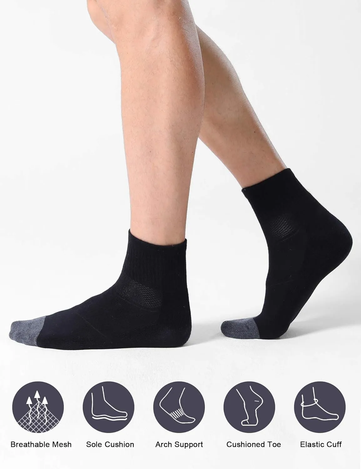CS CELERSPORT 6 Pack Men's Ankle Socks with Cushion Athletic Running Socks