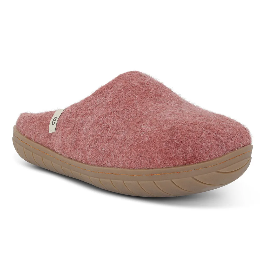 Egos Felted Wool Mule Slippers with Rubber Sole, Dusty Rose