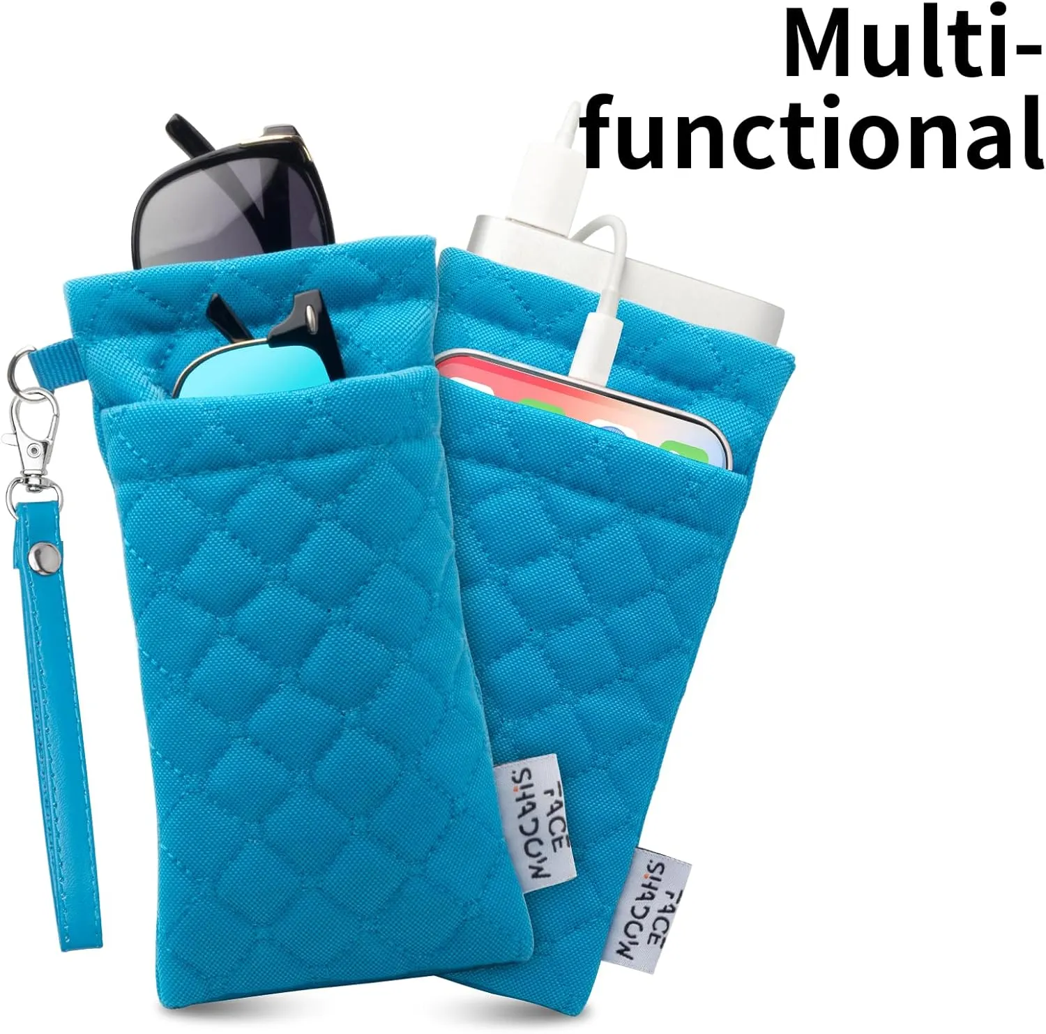 Face Shadow Double Glasses Case Soft Eyeglass Case For Women Men Squeeze Top Sunglasses Case With Cleaning Cloth