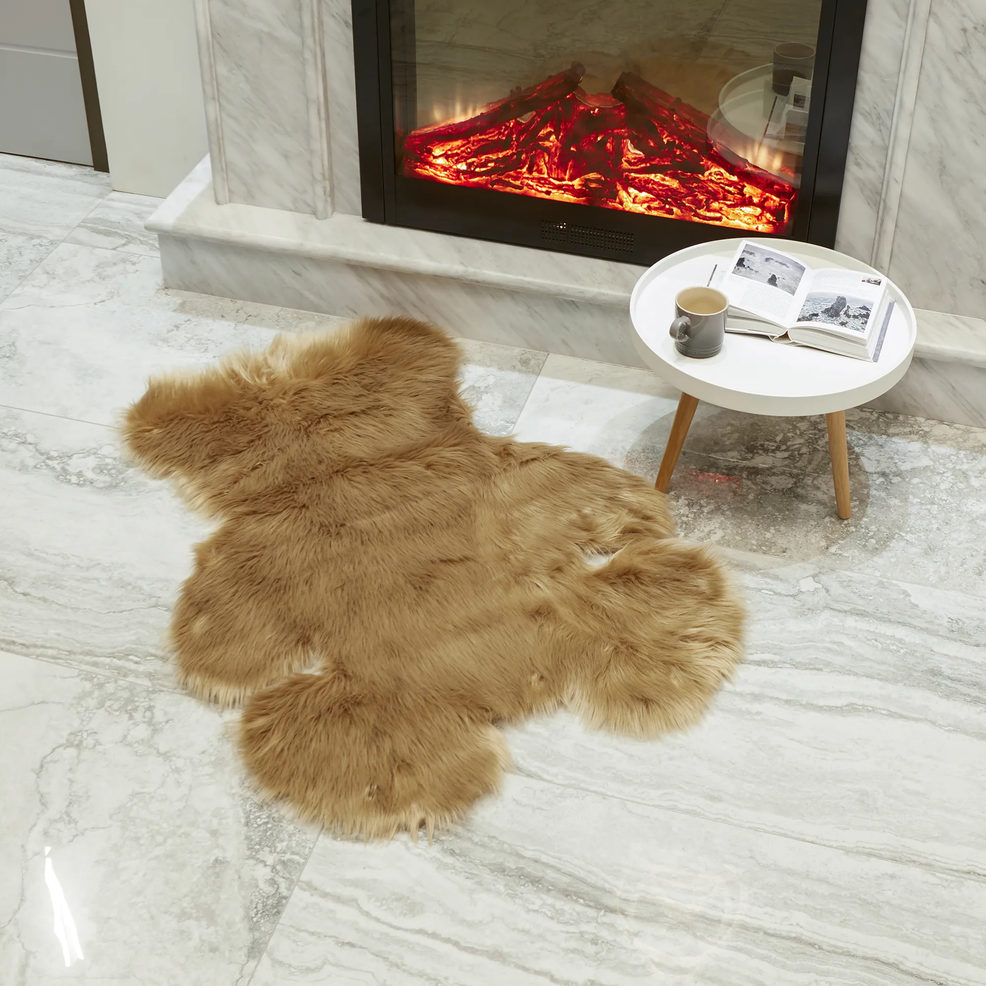Faux Fur Long Pile Bear Area Rug (Size 90 x 120 cm, Brown)