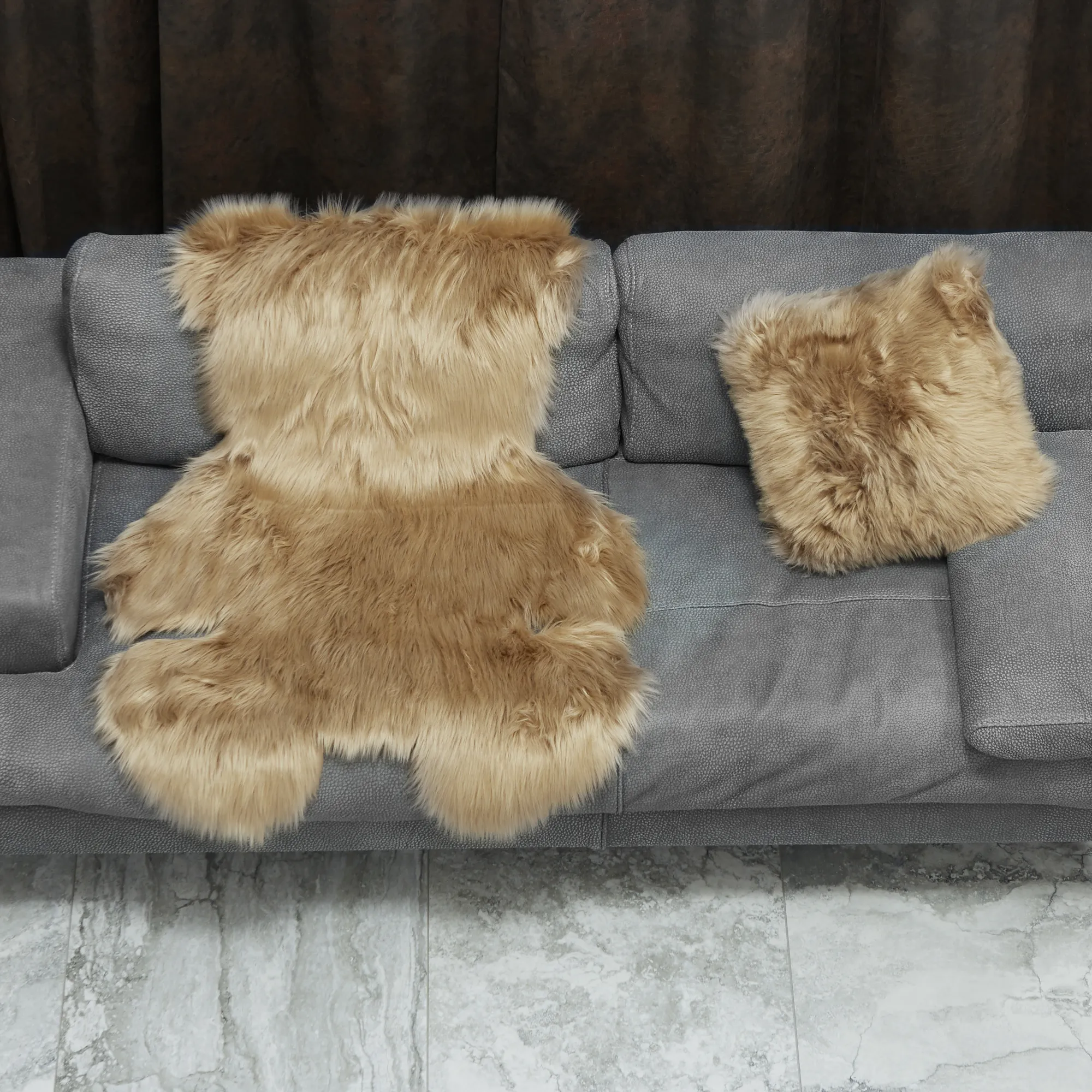 Faux Fur Long Pile Bear Area Rug (Size 90 x 120 cm, Brown)