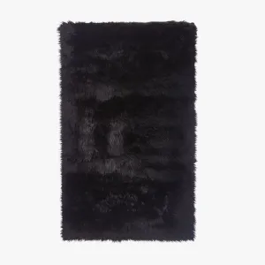 Faux Fur Long Pile Shaggy Area Rug (Size 120 x 180 cm, Black)