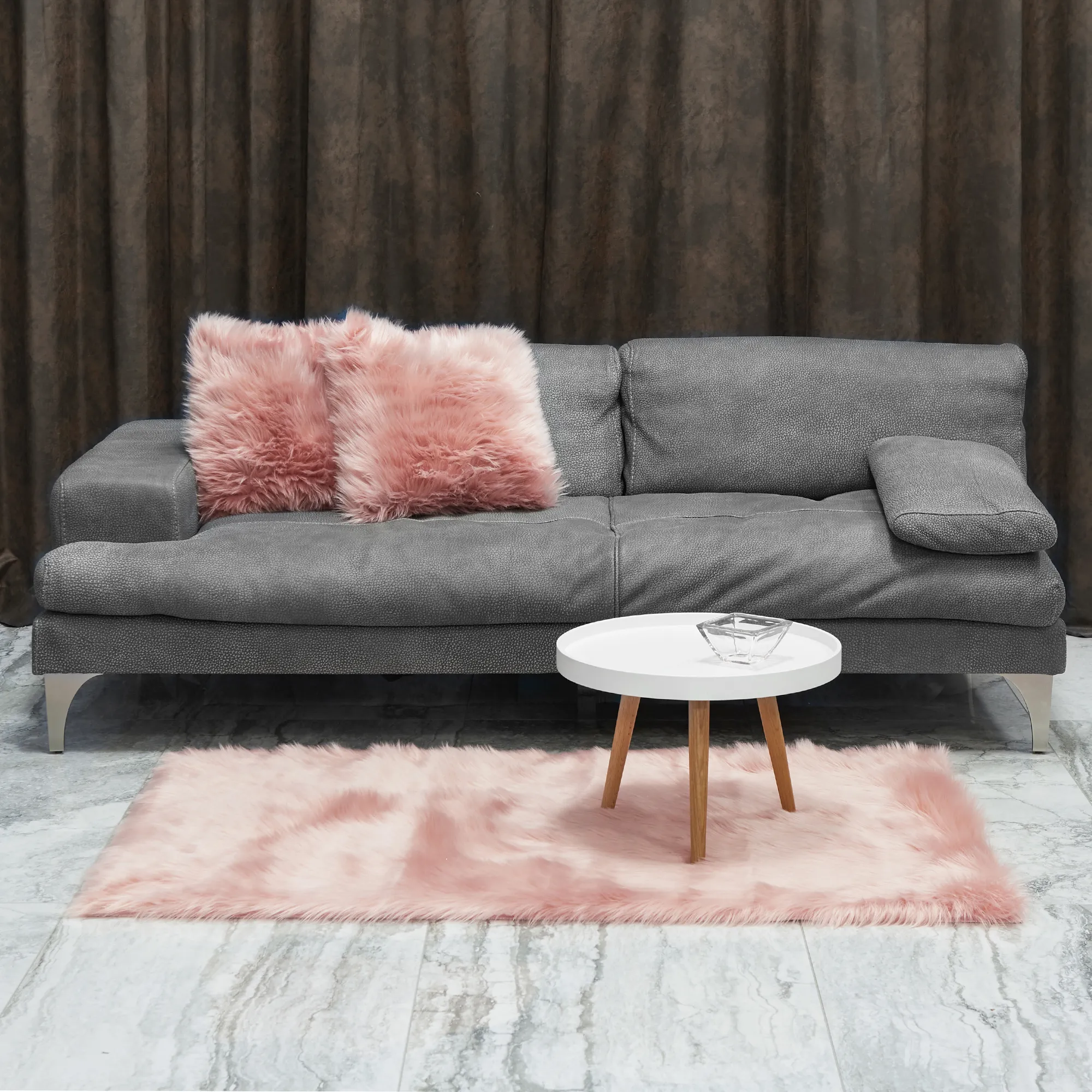Faux Fur Long Pile Shaggy Area Rug (Size 90 x 150 cm, Baby Pink)