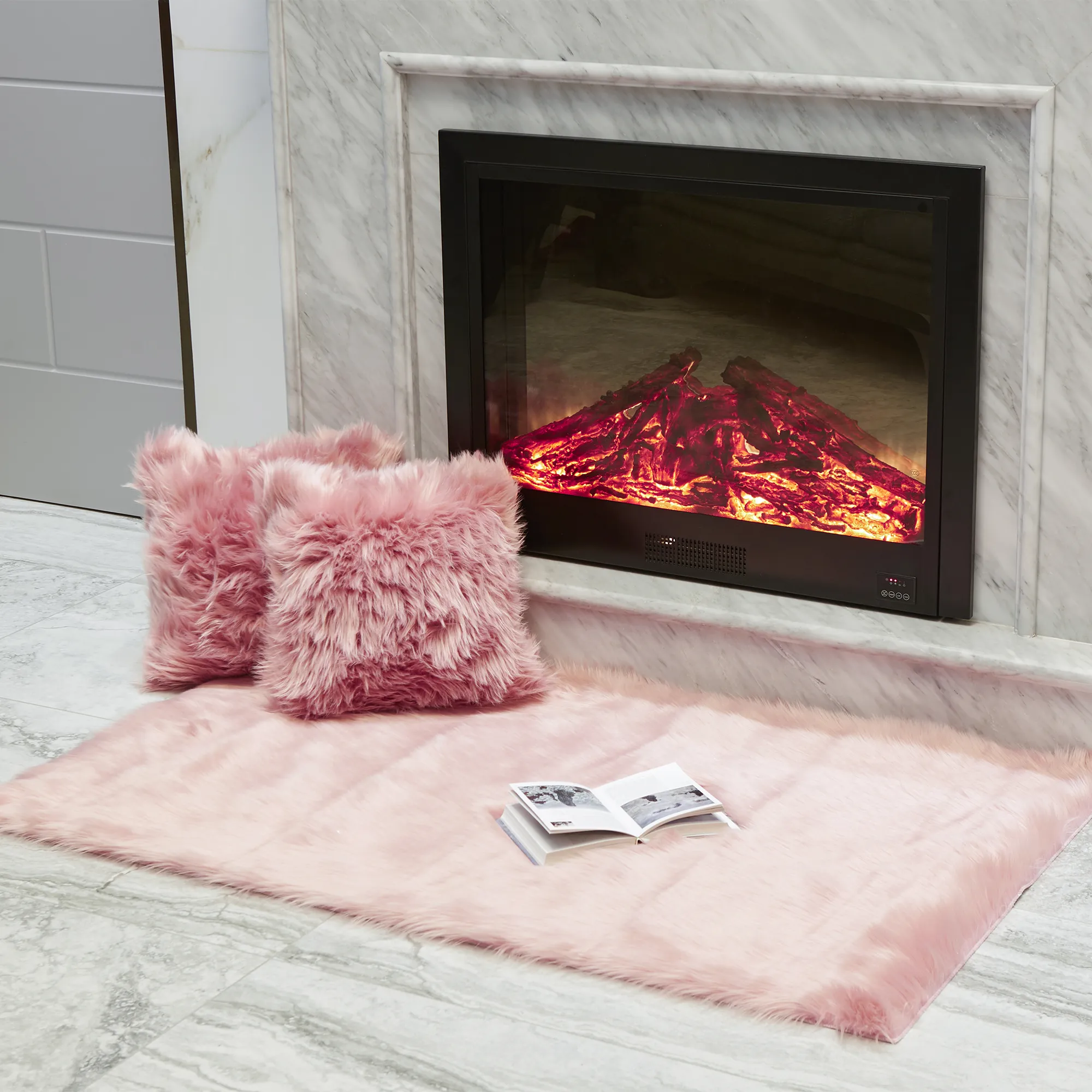 Faux Fur Long Pile Shaggy Area Rug (Size 90 x 150 cm, Baby Pink)