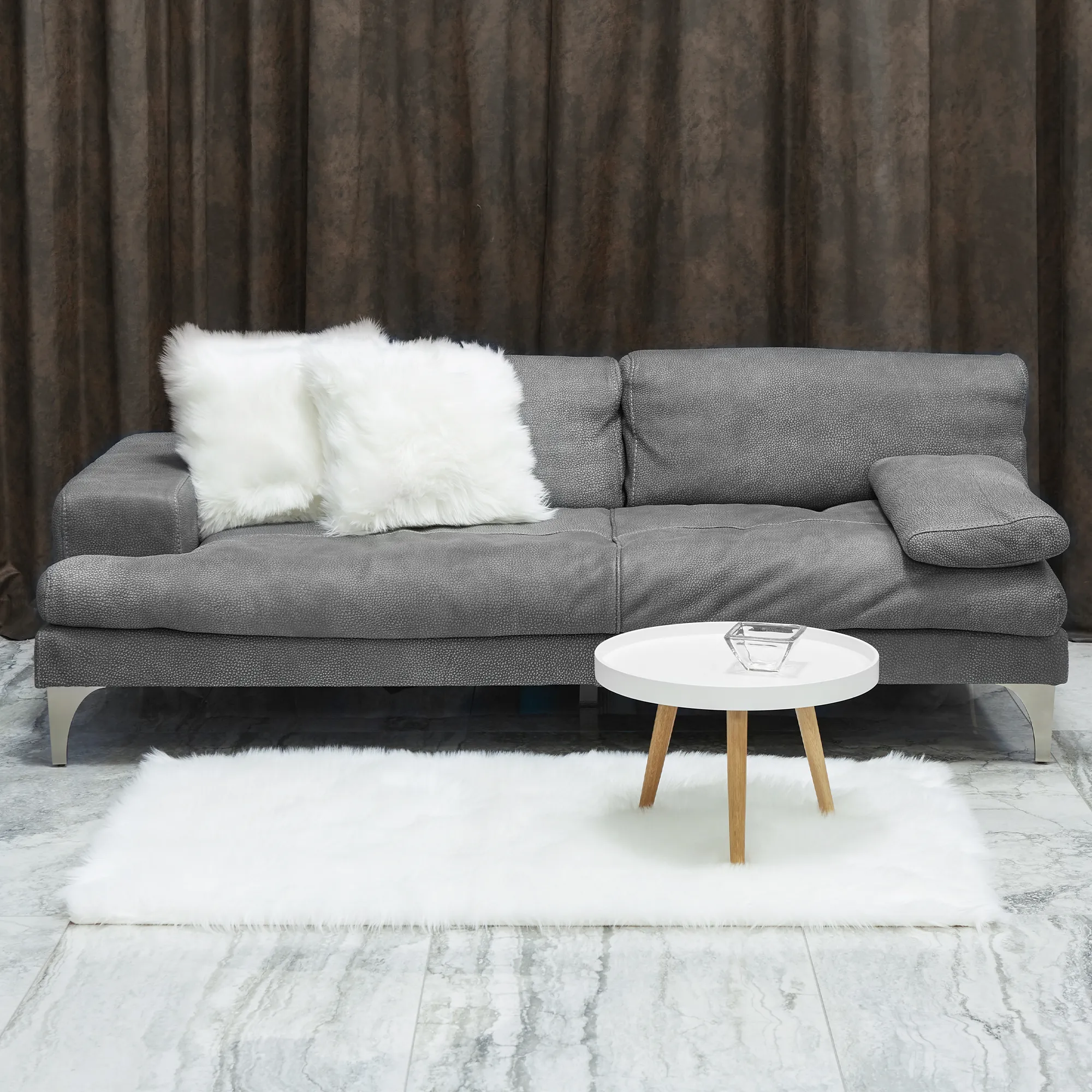 Faux Fur Long Pile Shaggy Area Rug (Size 90 x 150 cm, White)