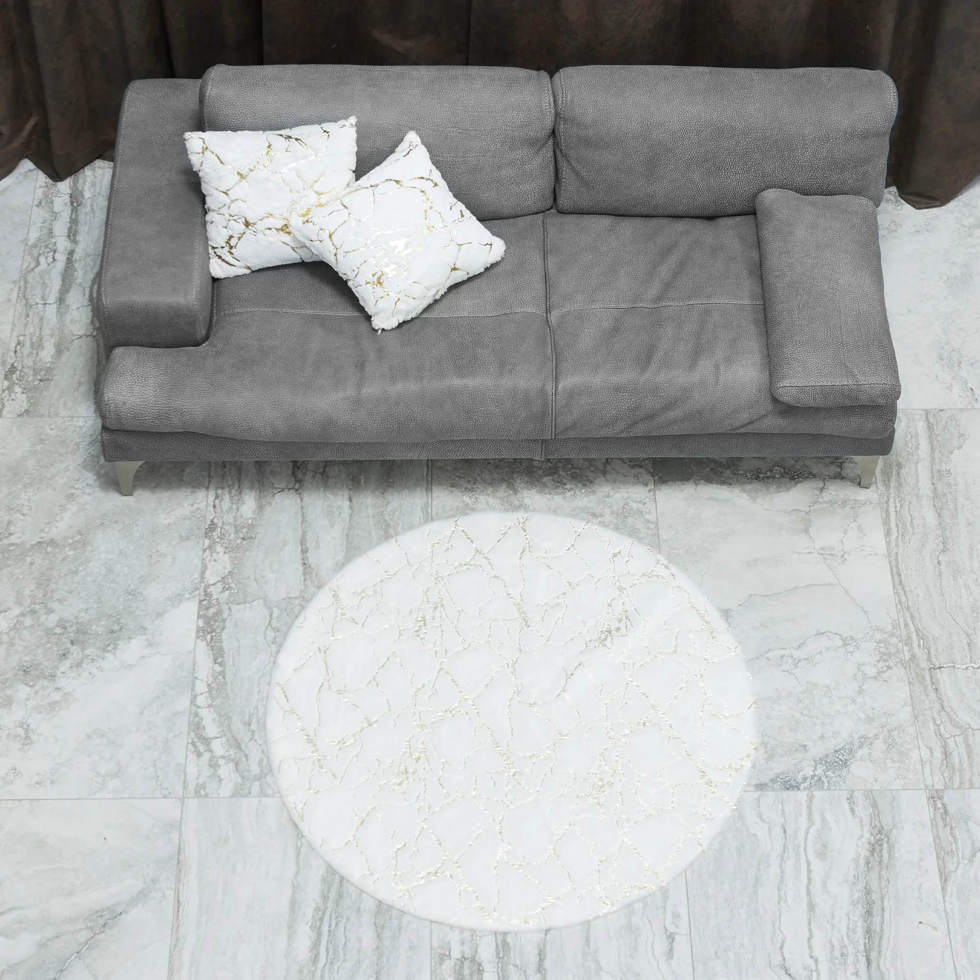 Faux Fur Round Area Rug (Size 120 x 120 cm, White)