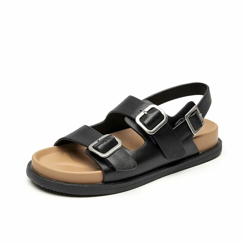 Genuine Leather Outdoor Summer Sandals with Metal Detail