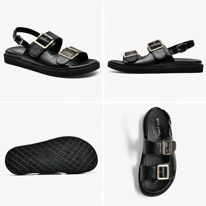 Genuine Leather Outdoor Summer Sandals with Metal Detail