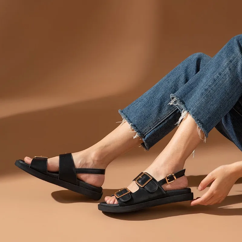 Genuine Leather Outdoor Summer Sandals with Metal Detail