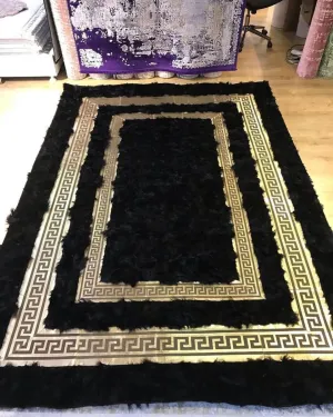 Handmade Natural Large Sheepskin Black Gold Living Room Rug , Soft Rug