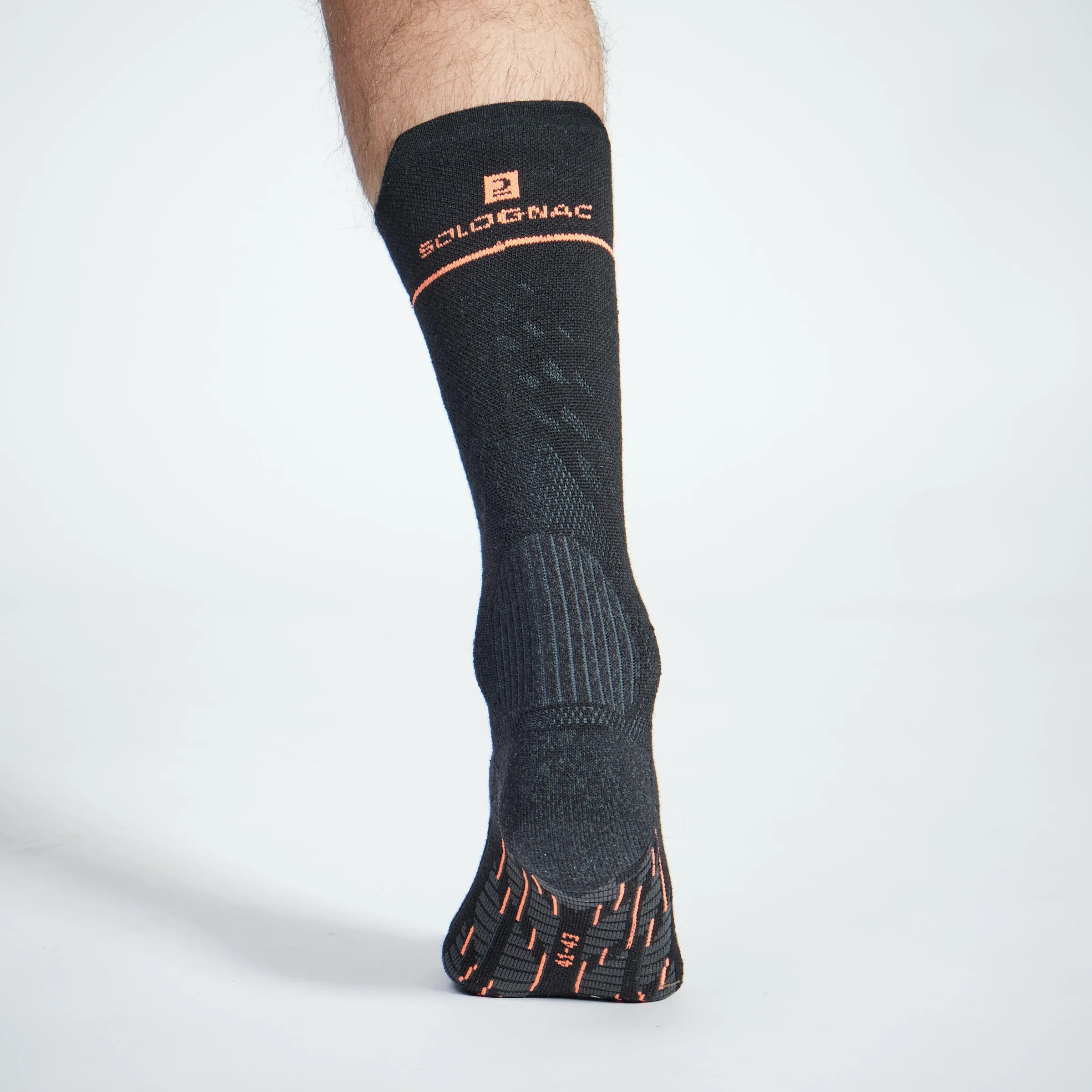 Hunting socks ACT 500 warm black SOLOGNAC black/charcoal/neon blood orange