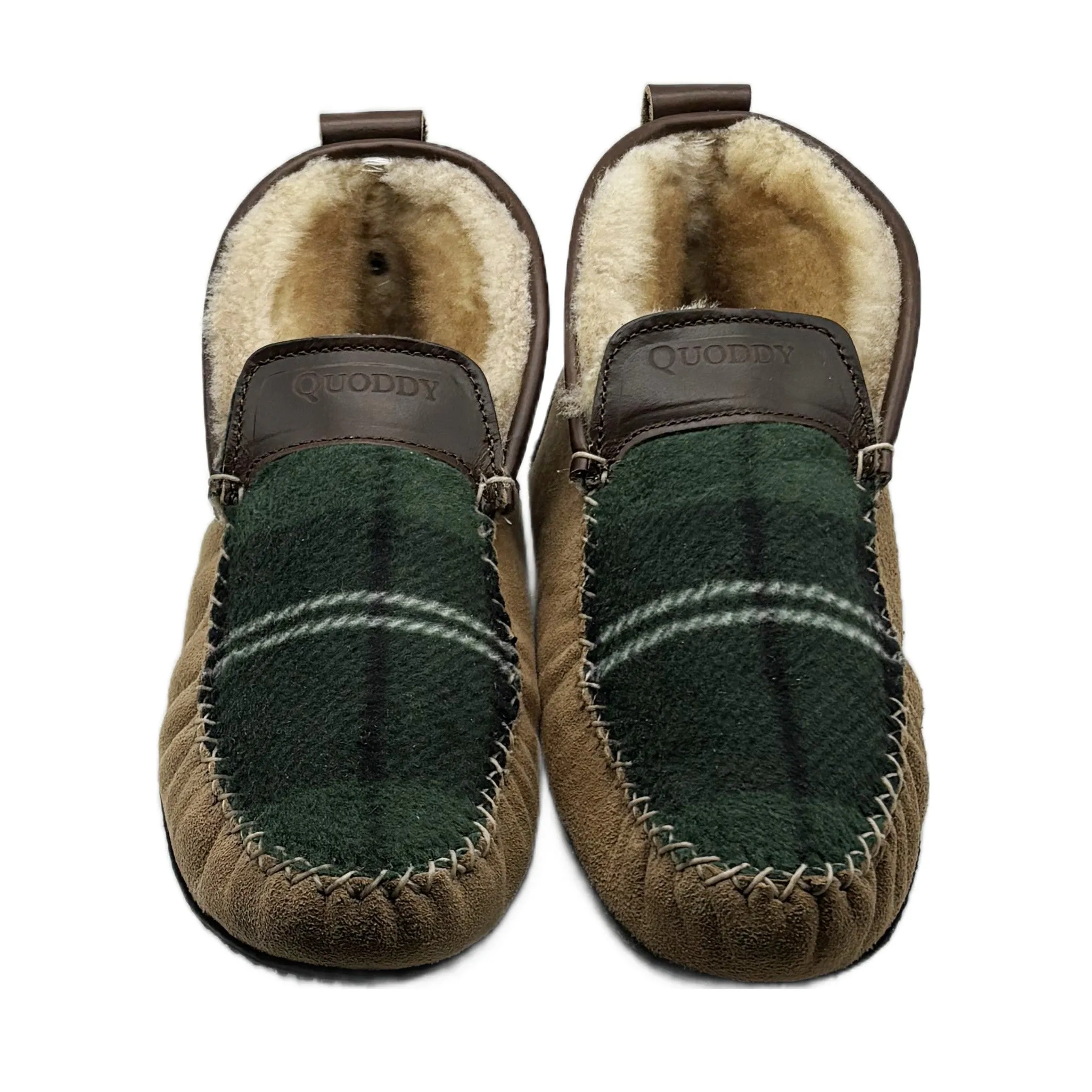 LE Men’s Dorm Boot Slipper: Green Plaid Chestnut