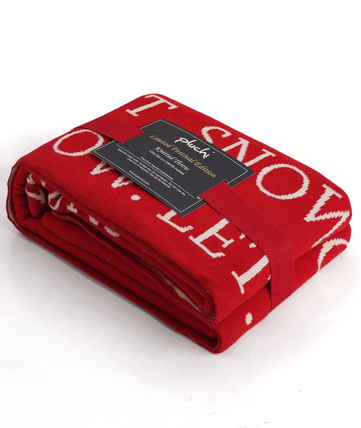 Let it Snow - Red 100% Cotton Knitted All Season AC Throw Blanket