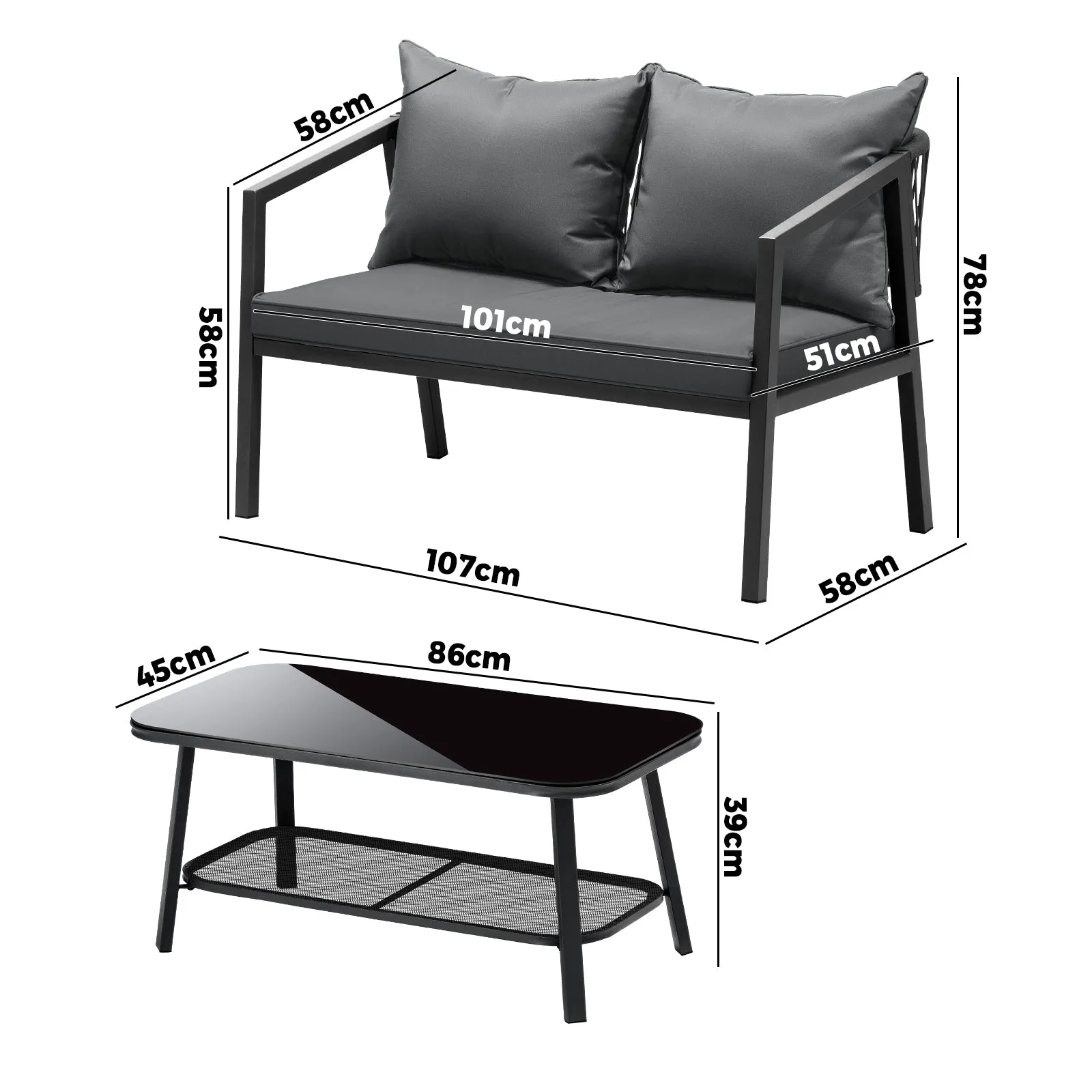 Livsip Set of 2 Outdoor Furniture Setting Garden Patio Lounge Sofa Table Chairs