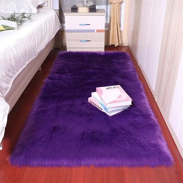 Luxury Super Soft Faux Sheepskin Fur Purple Area Rugs for Bedside Floor Mat Plush Sofa Cover Seat Pad for Bedroom