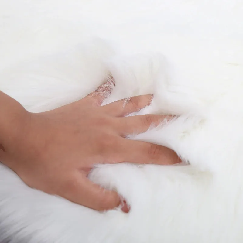 Luxury Super Soft Faux Sheepskin Fur White Area Rugs for Bedside Floor Mat Plush Sofa Cover Seat Pad for Bedroom