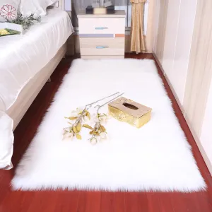 Luxury Super Soft Faux Sheepskin Fur White Area Rugs for Bedside Floor Mat Plush Sofa Cover Seat Pad for Bedroom