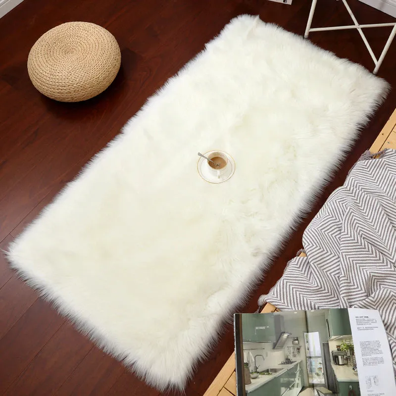 Luxury Super Soft Faux Sheepskin Fur White Area Rugs for Bedside Floor Mat Plush Sofa Cover Seat Pad for Bedroom