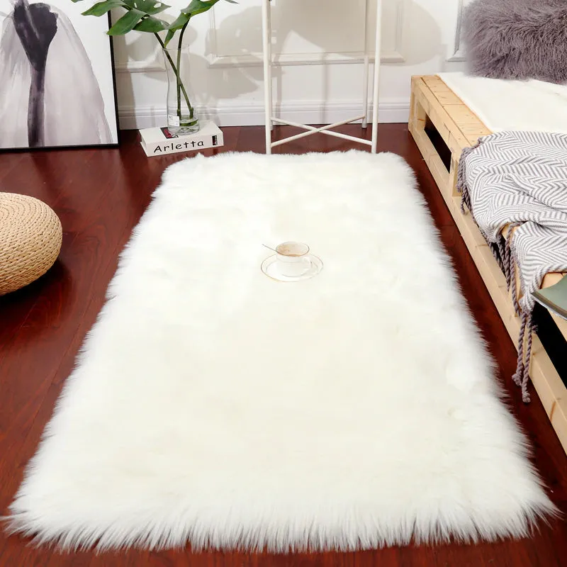 Luxury Super Soft Faux Sheepskin Fur White Area Rugs for Bedside Floor Mat Plush Sofa Cover Seat Pad for Bedroom