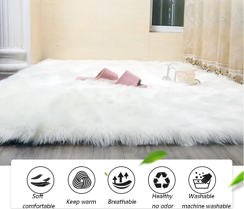 Luxury Super Soft Faux Sheepskin Fur White Area Rugs for Bedside Floor Mat Plush Sofa Cover Seat Pad for Bedroom